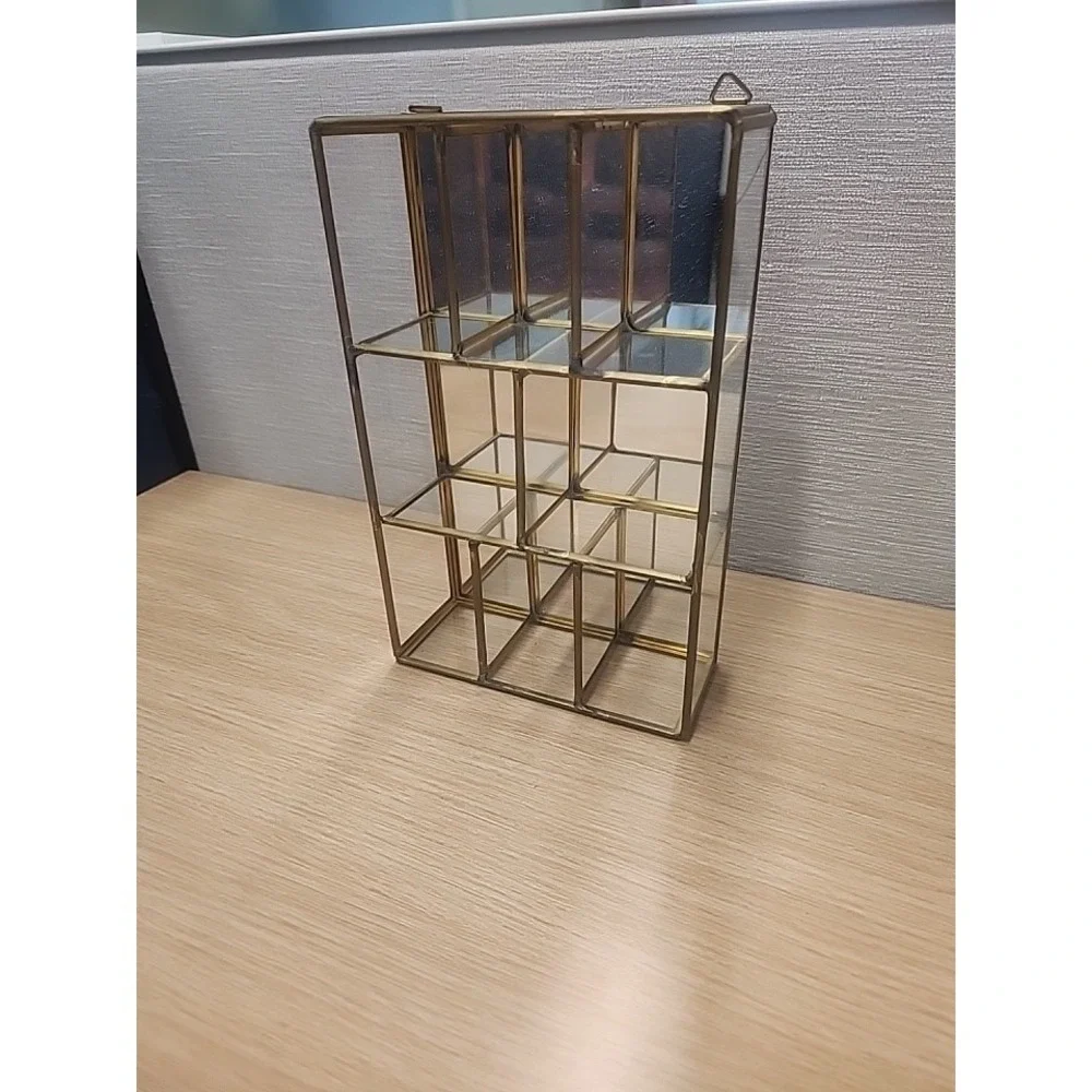 Vtg Brass Mirrored Glass Tabletop /Wall Mount Mini Curio Trinket Cabinet 8 1/4